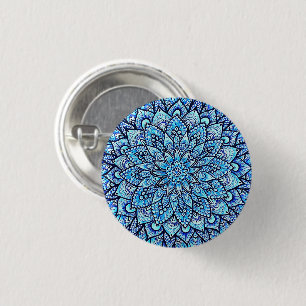 Chapa Redonda De 2,5 Cm Diseño de Mandala Dibujado a Mano en Color Azul Pi