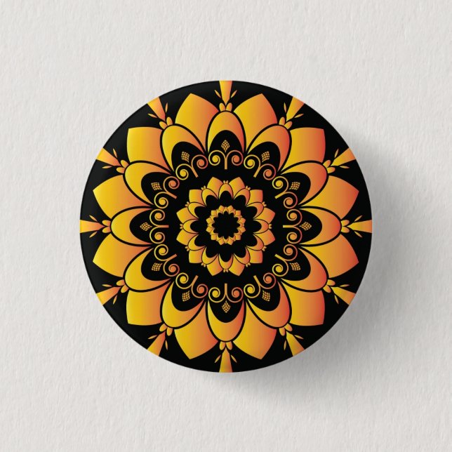 Chapa Redonda De 2,5 Cm Diseño de Mandala único dorado (Anverso)