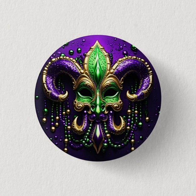 Chapa Redonda De 2,5 Cm Diseño de Mardi Gras Fleur De Lis (Anverso)