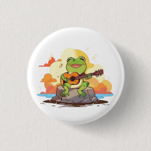 Chapa Redonda De 2,5 Cm Diseño de música kawaii de rana con guitarra en pu