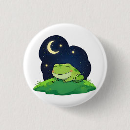 Chapa Redonda De 2,5 Cm Diseño de rana kawaii mirando estrellas en el ciel