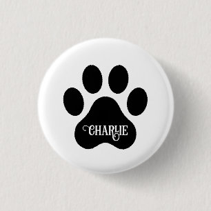Chapa Redonda De 2,5 Cm Diseño de silueta de nombre de pata de perro