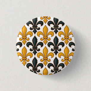 Chapa Redonda De 2,5 Cm Diseño del patrón Fleur-de-lis amarillo negro barr