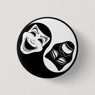 Chapa Redonda De 2,5 Cm Diseño del teatro Yin Yang - Máscaras de comedia y