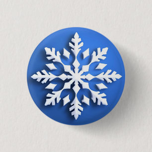Chapa Redonda De 2,5 Cm Diseño Detallado de Copo de Nieve Blanco