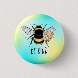 Chapa Redonda De 2,5 Cm Diseño Floral Amable Abeja Lindo Inspirador