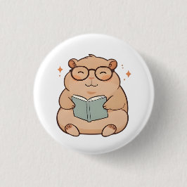 Chapa Redonda De 2,5 Cm Diseño Kawaii de Capybara Leyendo con Gafas
