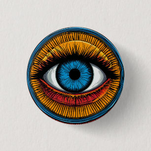 Chapa Redonda De 2,5 Cm Diseño vibrante del ojo malvado artístico