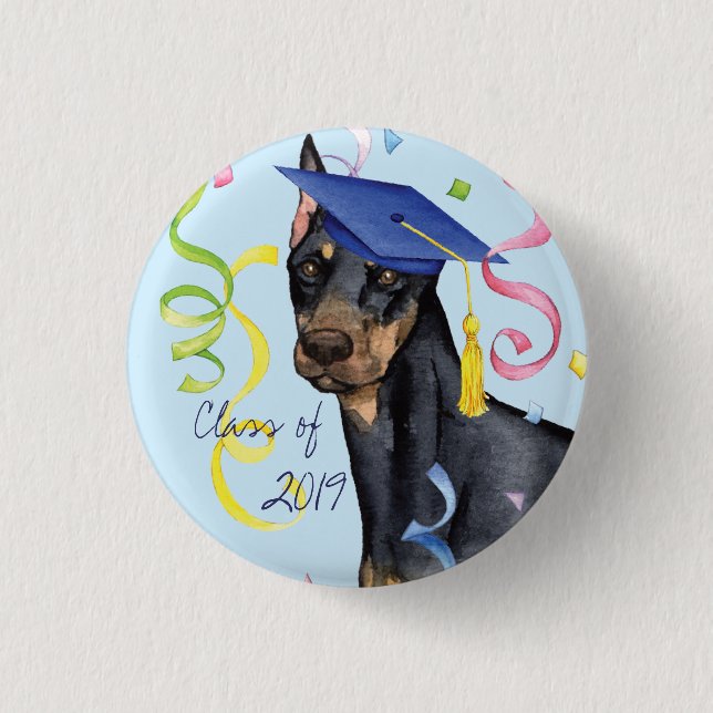 Chapa Redonda De 2,5 Cm Doberman Pinscher Graduate (Anverso)