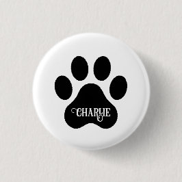 Chapa Redonda De 2,5 Cm Dog Paw Name Silhouette Design