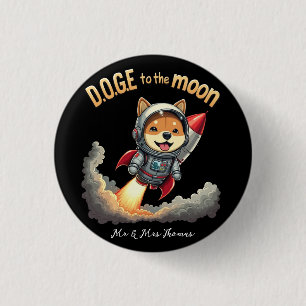 Chapa Redonda De 2,5 Cm Doge a la luna El viaje final de la dogecoína