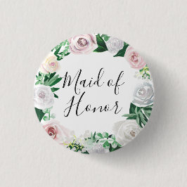 Chapa Redonda De 2,5 Cm doncella de honor blanca y floral