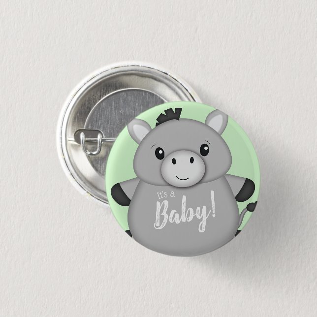 Chapa Redonda De 2,5 Cm Donkey Baby Shower Green (Anverso y reverso)