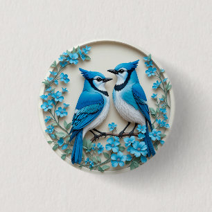 Chapa Redonda De 2,5 Cm Dos jays azules descansando en una sucursal