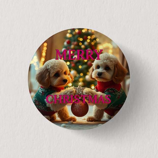 CHAPA REDONDA DE 2,5 CM DOS NAVIDADES CELEBRADORES DE POODLES (Anverso)