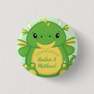 Chapa Redonda De 2,5 Cm Dragon Baby Shower Green