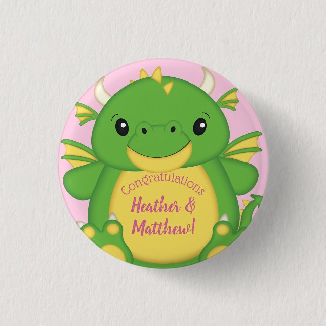 Chapa Redonda De 2,5 Cm Dragon Baby Shower Pink (Anverso)
