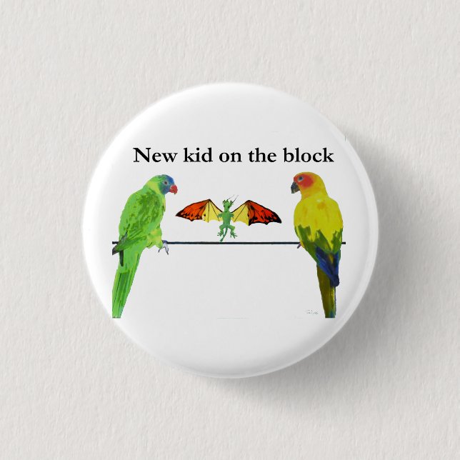 Chapa Redonda De 2,5 Cm Dragón con los pájaros (Anverso)