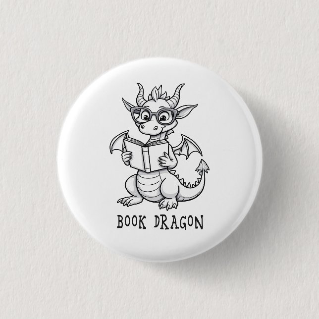 Chapa Redonda De 2,5 Cm Dragón de libro (Anverso)