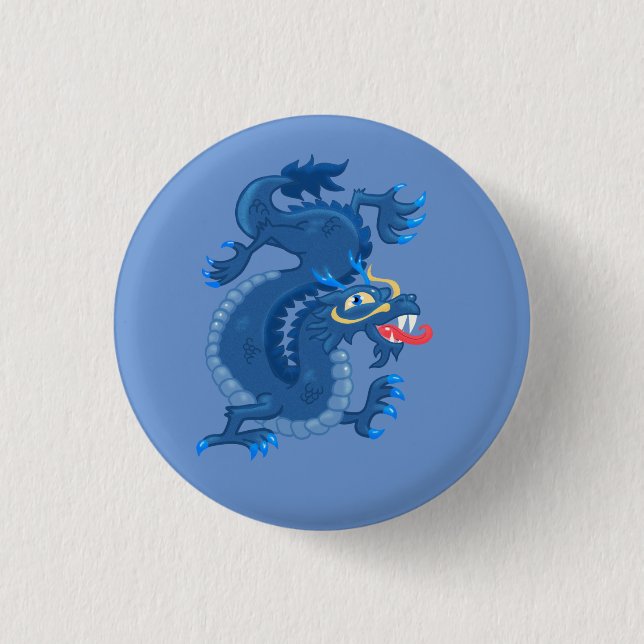 Chapa Redonda De 2,5 Cm Dragón oriental azul (Anverso)