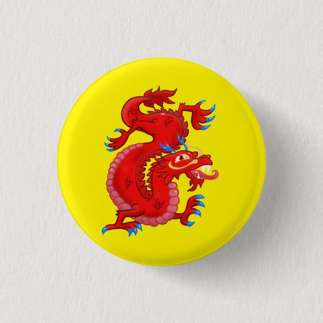 Chapa Redonda De 2,5 Cm Dragón Oriental Rojo (Anverso)