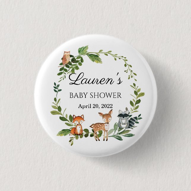 Chapa Redonda De 2,5 Cm Ducha bebé de Woodland (Anverso)