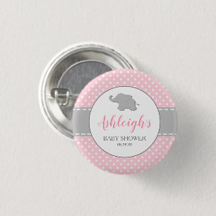 Chapa Redonda De 2,5 Cm Ducha de Bebé Elefante Rosa Gris Lunares Niña