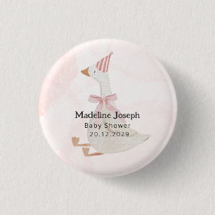 Chapa Redonda De 2,5 Cm Ducha de Bebé Niña Ganso Acuarela Rosa