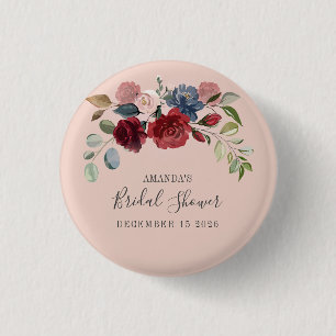 Chapa Redonda De 2,5 Cm Ducha de Novia Floral Rústica Borgoña Personalizad