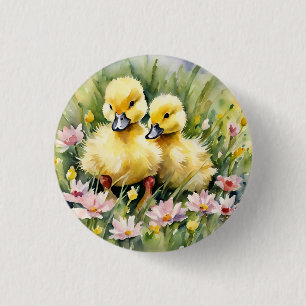 Chapa Redonda De 2,5 Cm Ducklings de acuarela en Wildflower Meadow