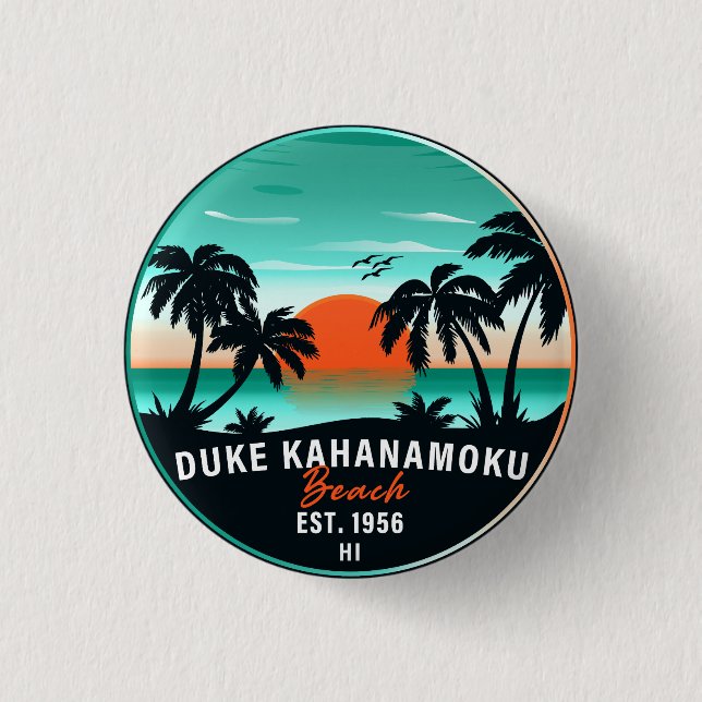Chapa Redonda De 2,5 Cm Duke Kahanamoku Beach Hawaii Retro Sunset Souvenir (Anverso)