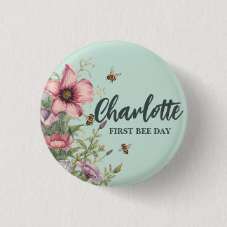 Chapa Redonda De 2,5 Cm Dulce abeja Bumble Wildlfower Cumpleaños de primav
