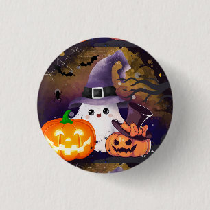 Chapa Redonda De 2,5 Cm Dulce Fantasma de Halloween con Sombrero de Bruja