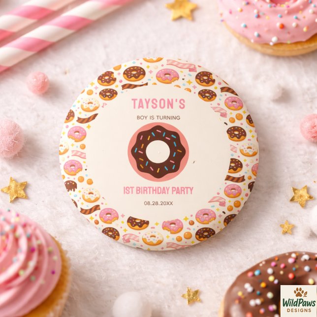 Chapa Redonda De 2,5 Cm Dulce Uno Donut Cumpleaños 1er Cumpleaños | Donut  (Sweet One Donut 1st Birthday Party | Cute Donut Button
)