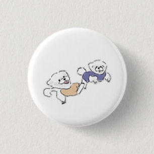 Chapa Redonda De 2,5 Cm Dúo de Perros Bichon Frise Juguetones Regalo Perso