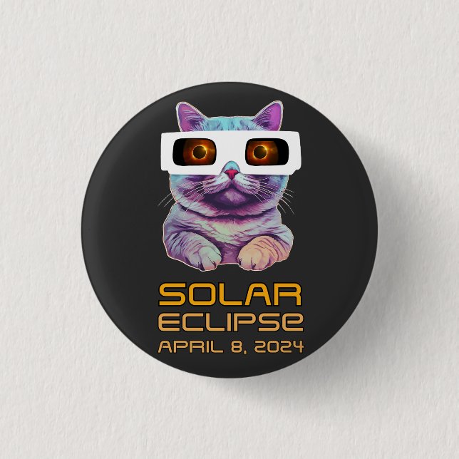Chapa Redonda De 2,5 Cm Eclipse solar con gato (Anverso)