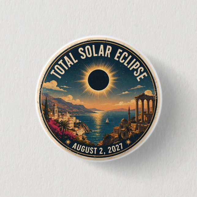 Chapa Redonda De 2,5 Cm Eclipse Total de Sol 2027 (Anverso)