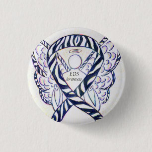 Chapa Redonda De 2,5 Cm EDS Awareness Angel Zebra Stripe Ribbon Personaliz