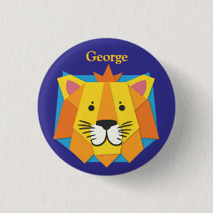 Chapa Redonda De 2,5 Cm Efecto de Papercraft de Animal León Lindo para Niñ
