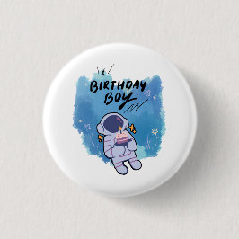 Chapa Redonda De 2,5 Cm El Astronauta de Cumpleaños
