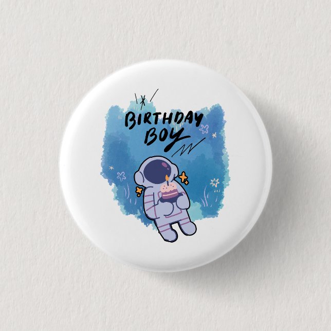 Chapa Redonda De 2,5 Cm El Astronauta de Cumpleaños (Anverso)