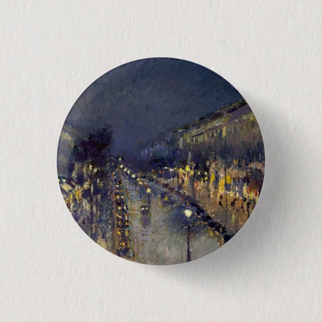 Chapa Redonda De 2,5 Cm El Boulevard Montmartre de noche Pissarro (Anverso)
