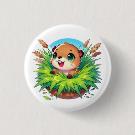 Chapa Redonda De 2,5 Cm El castor adorable aspira desde una madriguera