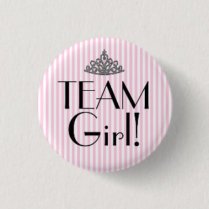 Chapa Redonda De 2,5 Cm El chica del equipo raya Baby Shower rosado