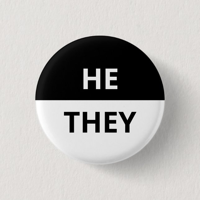 Chapa Redonda De 2,5 Cm Él/Ellos Pronoun Black & White Badge (Anverso)