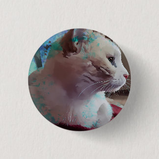 Chapa Redonda De 2,5 Cm El gato blanco se cierra con efecto de pintura azu