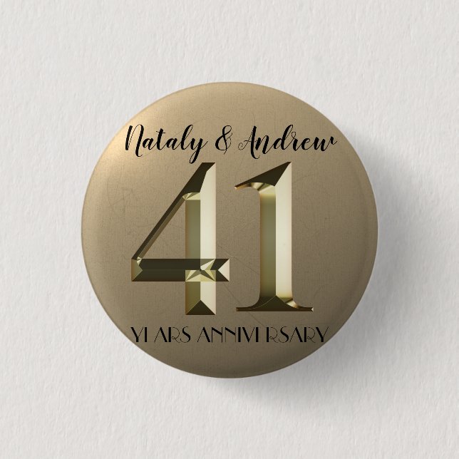 Chapa Redonda De 2,5 Cm El oro metálico 41° aniversario del Boda (Anverso)