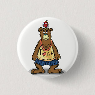 Chapa Redonda De 2,5 Cm El oso Personalizado Brown parado en sus pies tras