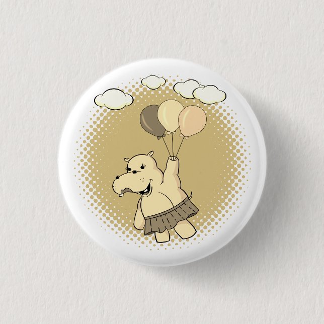Chapa Redonda De 2,5 Cm El Personalizado Cute Hippo Volando Con Globos (Anverso)