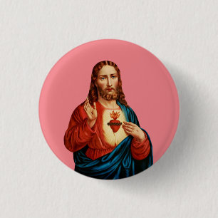 Chapa Redonda De 2,5 Cm El Sagrado Corazón De Jesús Retrato De Arte Fino